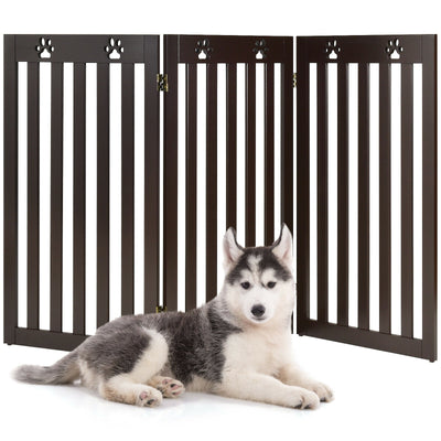 36 Inch Folding Wooden Freestanding Pet Gate Dog Gate with 360° Flexible Hinge-Dark Brown