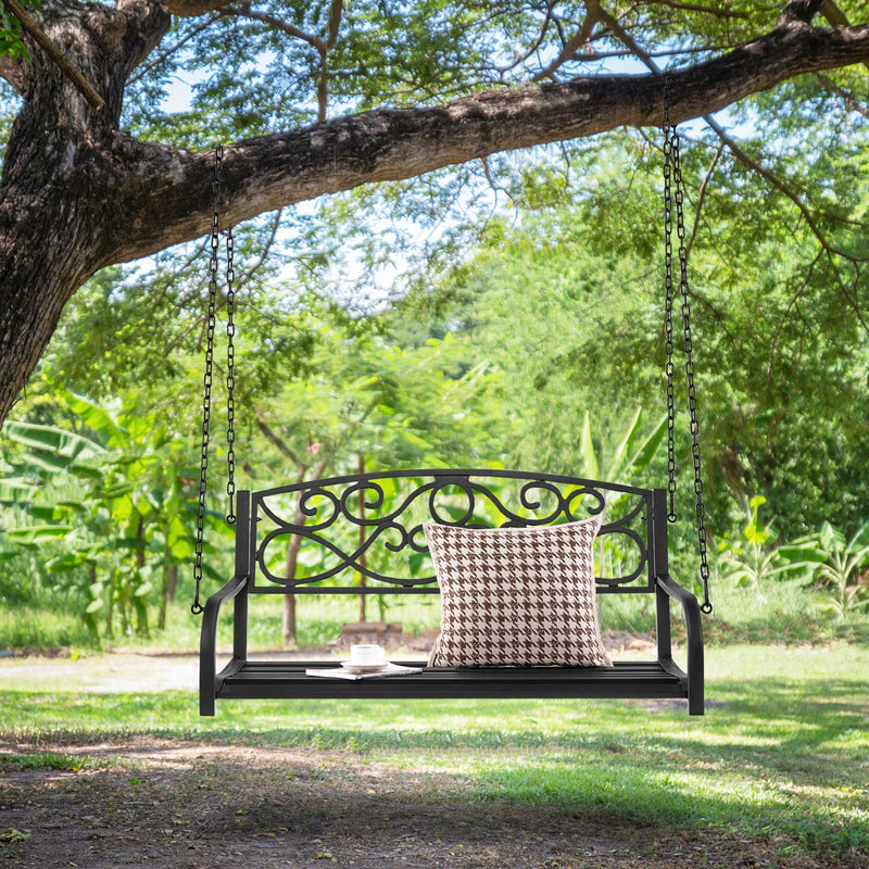 Outdoor 2-Person Metal Porch Swing Chair with Chains-Black