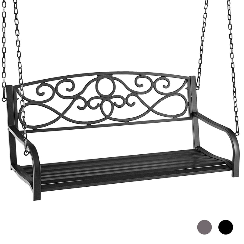 Outdoor 2-Person Metal Porch Swing Chair with Chains-Black