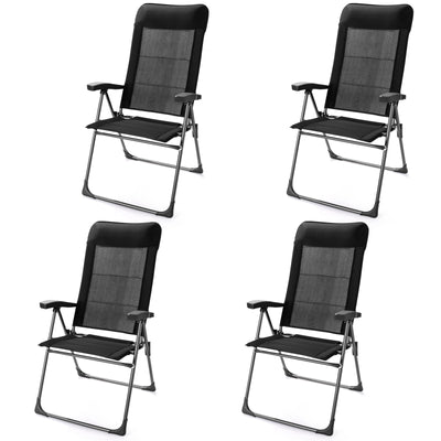 2 Pieces Portable Patio Folding Dining Chairs with Headrest Adjust for Camping -Black