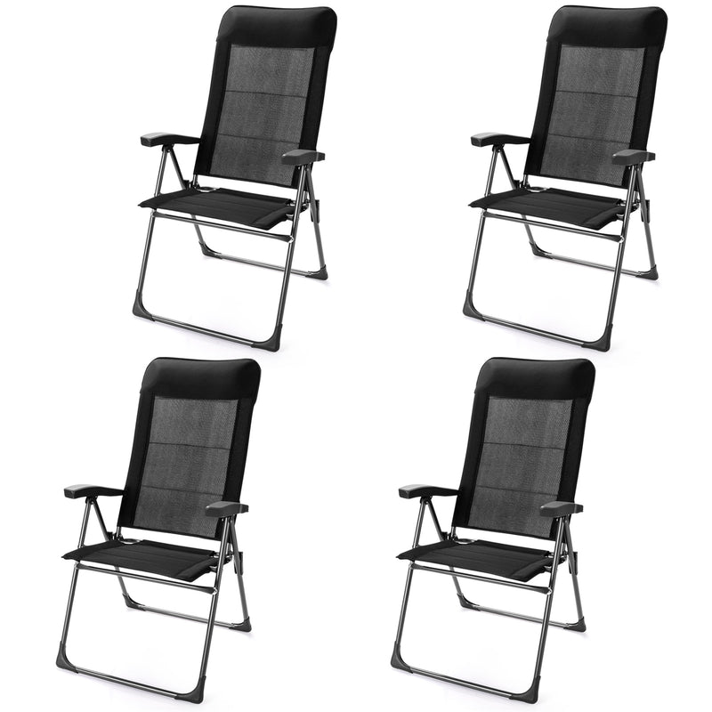 2 Pieces Portable Patio Folding Dining Chairs with Headrest Adjust for Camping -Black