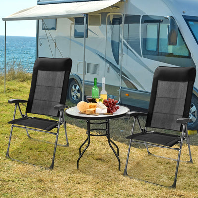 2 Pieces Portable Patio Folding Dining Chairs with Headrest Adjust for Camping -Black