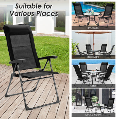 2 Pieces Portable Patio Folding Dining Chairs with Headrest Adjust for Camping -Black