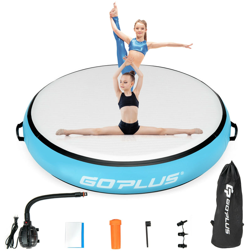 40 Inch Inflatable Round Gymnastic Mat Tumbling Floor Mat with Electric Pump-Blue