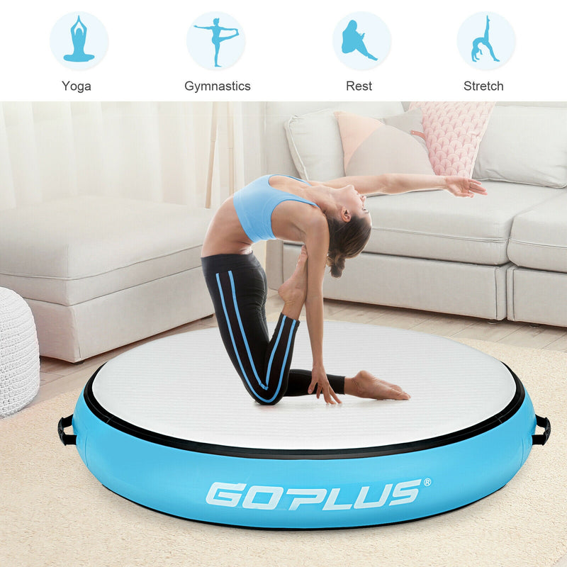 40 Inch Inflatable Round Gymnastic Mat Tumbling Floor Mat with Electric Pump-Blue