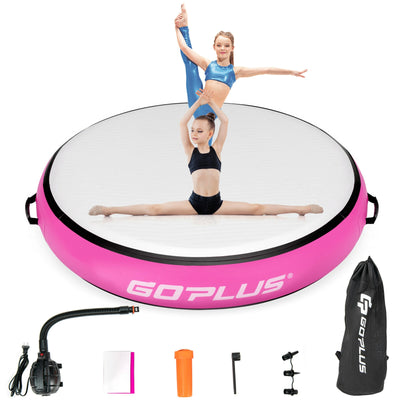 40 Inch Inflatable Round Gymnastic Mat Tumbling Floor Mat with Electric Pump-Pink