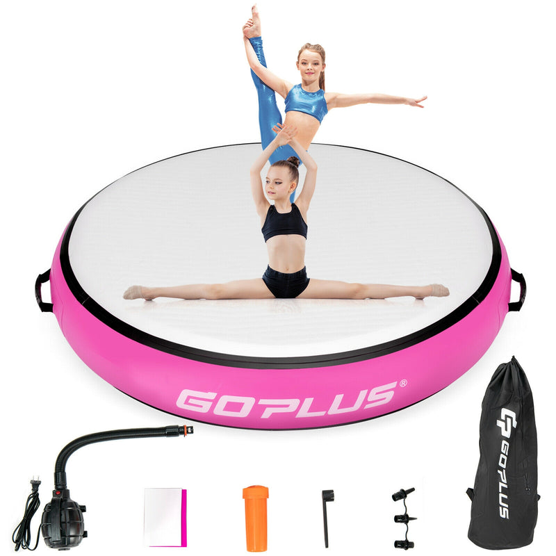 40 Inch Inflatable Round Gymnastic Mat Tumbling Floor Mat with Electric Pump-Pink