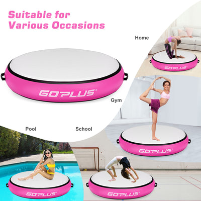 40 Inch Inflatable Round Gymnastic Mat Tumbling Floor Mat with Electric Pump-Pink