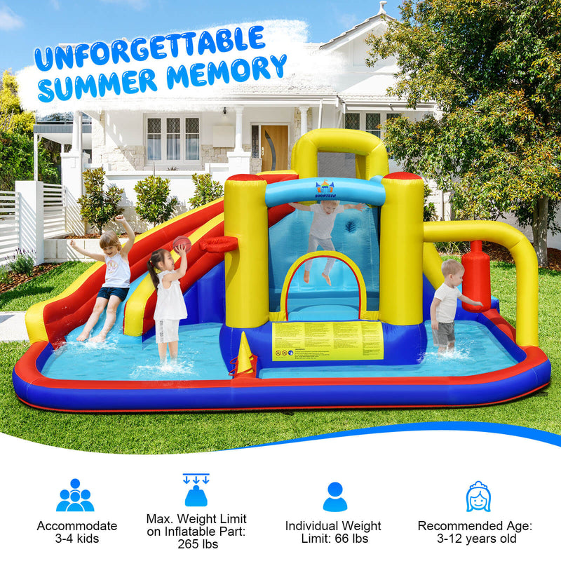 7-in-1 Inflatable Water Slide Bounce Castle with Splash Pool and Climbing Wall without Blower