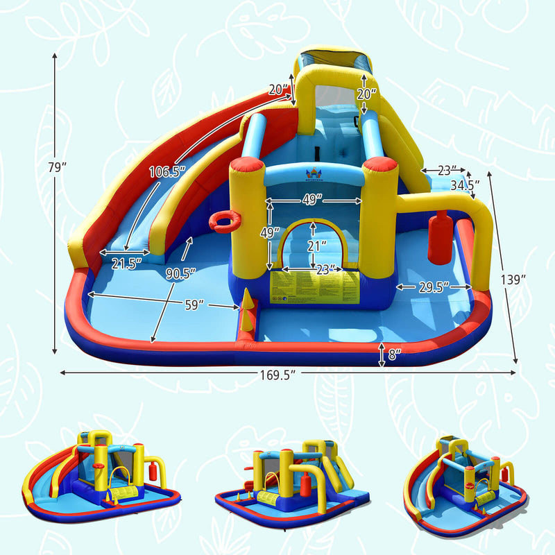 7-in-1 Inflatable Water Slide Bounce Castle with Splash Pool and Climbing Wall without Blower