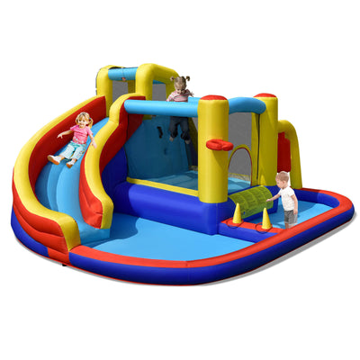 7-in-1 Inflatable Water Slide Bounce Castle with Splash Pool and Climbing Wall without Blower