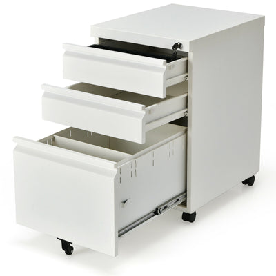 3-Drawer Mobile File Cabinet Stee with Lock-White