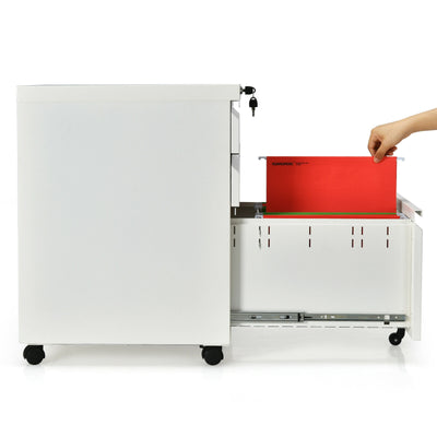 3-Drawer Mobile File Cabinet Stee with Lock-White