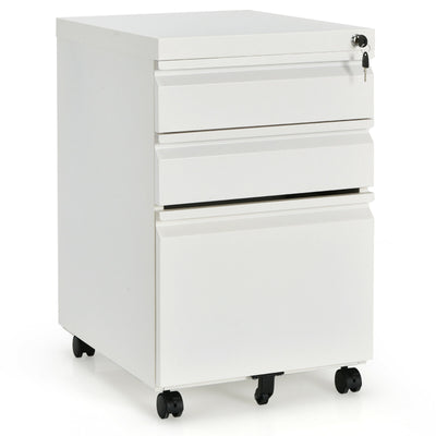 3-Drawer Mobile File Cabinet Stee with Lock-White