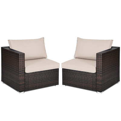 2 Pieces Patio Rattan Sectional Conversation Sofa Set-Beige