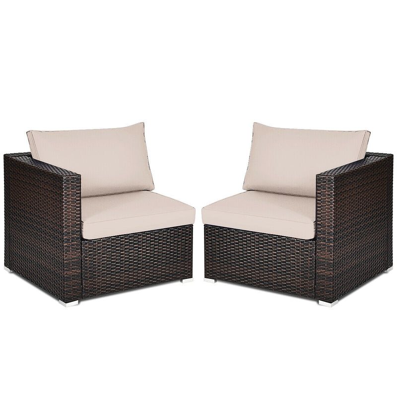 2 Pieces Patio Rattan Sectional Conversation Sofa Set-Beige