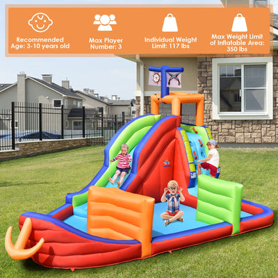 6-in-1 Pirate Ship Waterslide Kid Inflatable Castle with Water Guns and 735W Blower