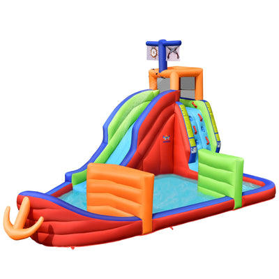 6-in-1 Pirate Ship Waterslide Kid Inflatable Castle with Water Guns and 735W Blower