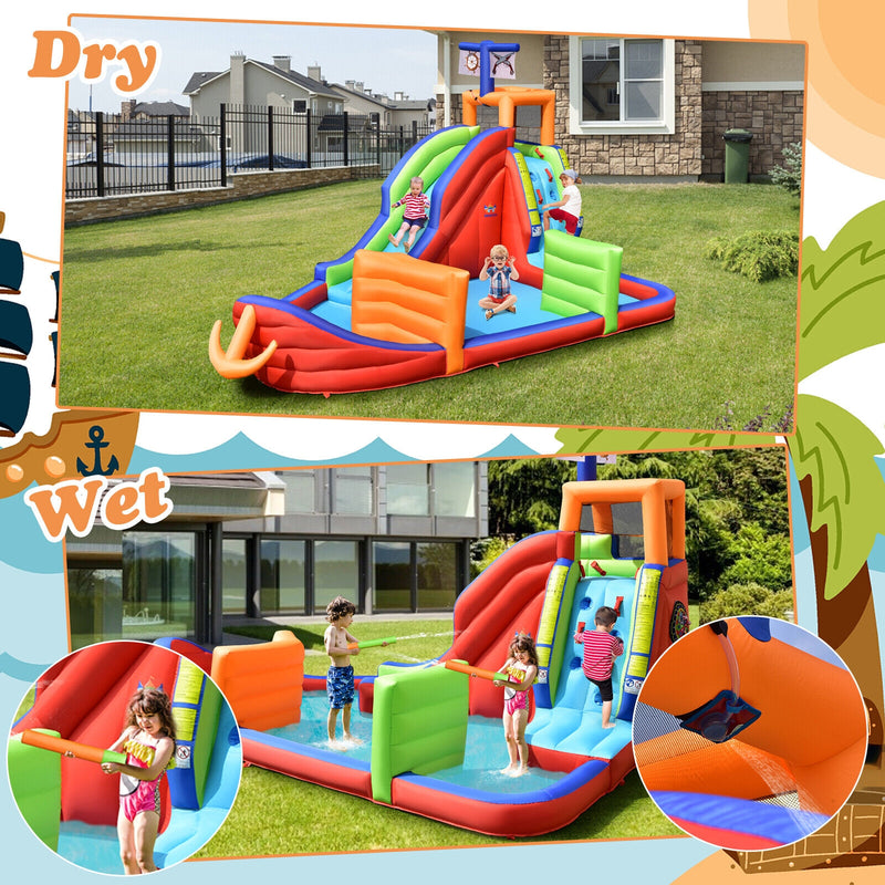 6-in-1 Pirate Ship Waterslide Kid Inflatable Castle with Water Guns and 735W Blower