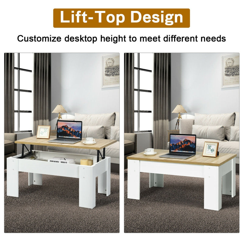 Lift Top Coffee Pop-UP Cocktail Table-White