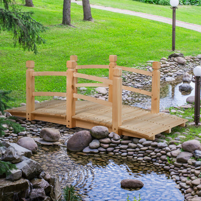 5' Wooden Garden Bridge Arc Stained Finish Footbridge Decorative