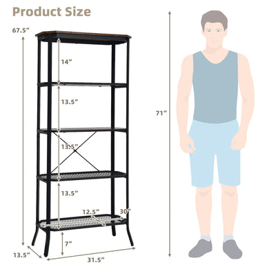 Industrial 5-Layer Bookshelf with Out-Stretched Legs-Rustic Brown