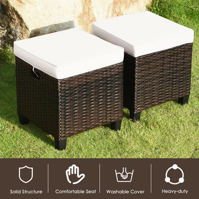 2 Pieces Patio Rattan Ottoman Cushioned Seat-Beige