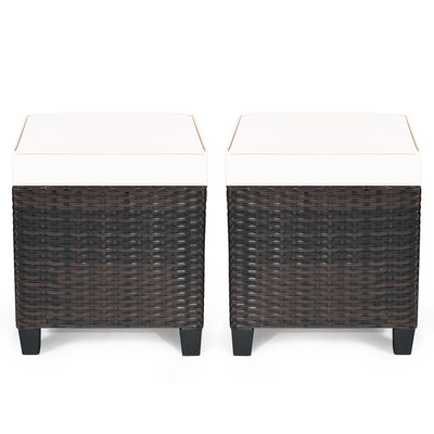 2 Pieces Patio Rattan Ottoman Cushioned Seat-Beige