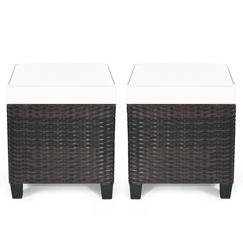 2 Pieces Patio Rattan Ottoman Cushioned Seat-Beige