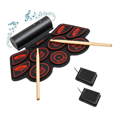 Electronic Drum Set with 2 Build-in Stereo Speakers for Kids-Red