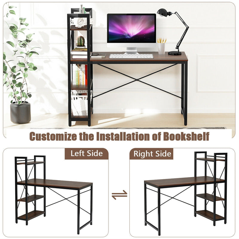 47.5 Inch Writing Study Computer Desk with 4-Tier Shelves-Tan