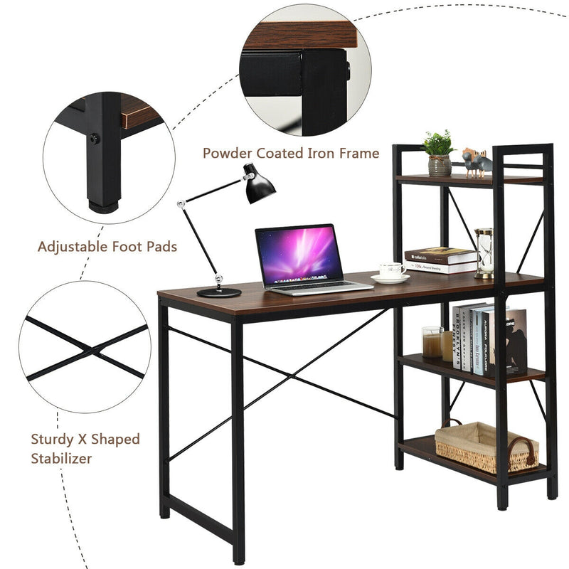 47.5 Inch Writing Study Computer Desk with 4-Tier Shelves-Tan