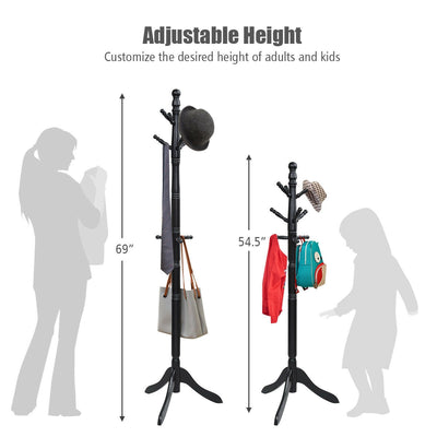 Adjustable Free Standing Wooden Coat Rack-Black