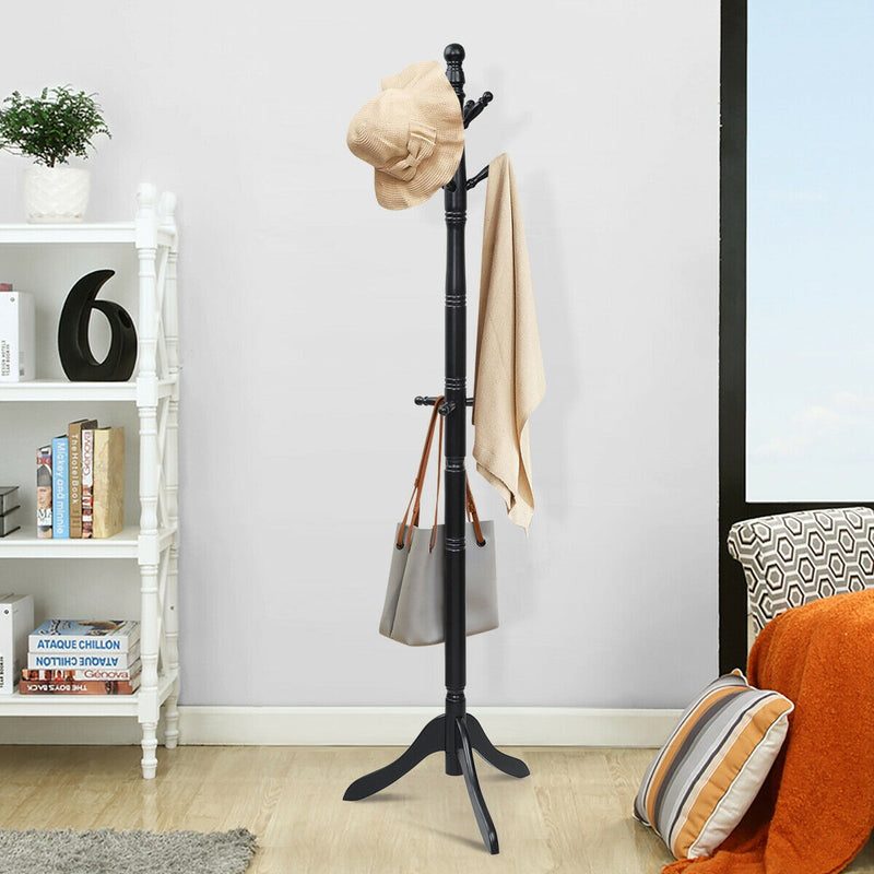 Adjustable Free Standing Wooden Coat Rack-Black