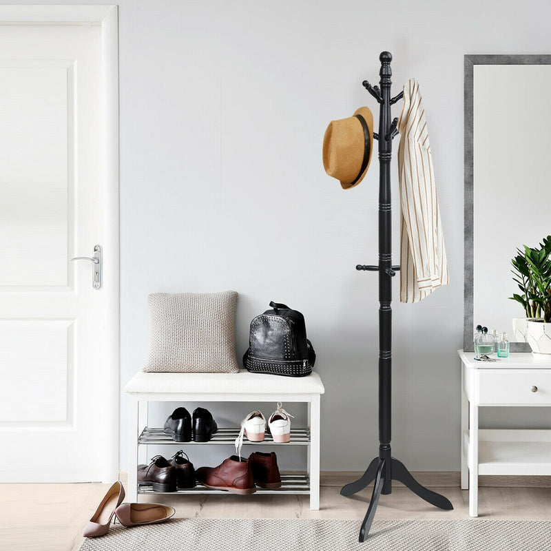 Adjustable Free Standing Wooden Coat Rack-Black