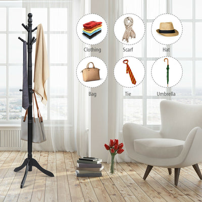 Adjustable Free Standing Wooden Coat Rack-Black