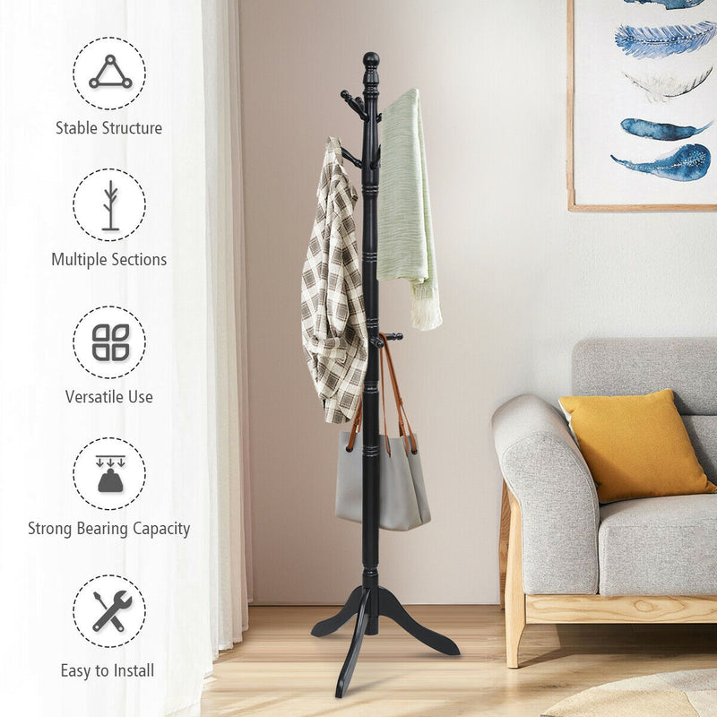 Adjustable Free Standing Wooden Coat Rack-Black