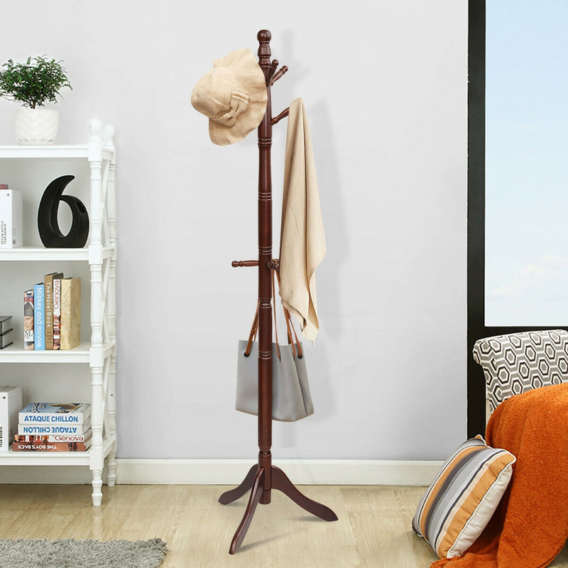 Adjustable Free Standing Wooden Coat Rack-Brown