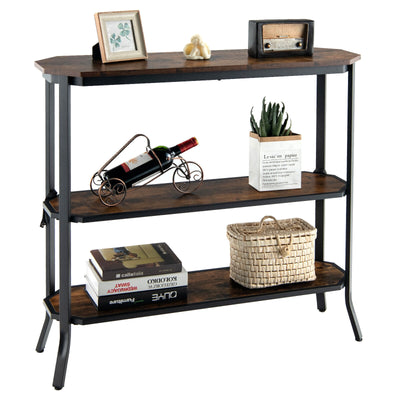 3-Tier Steel Frame Entryway Sofa Console Table for Hallway and Living Room-Rustic Brown