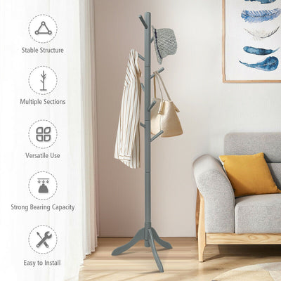 Adjustable Wooden Tree Coat Rack with 8 Hooks-Gray