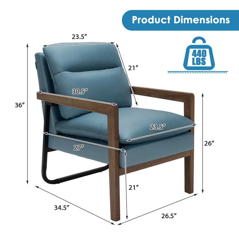 Single Sofa Chair with Extra-Thick Padded Backrest and Seat Cushion-Blue