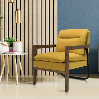 Single Sofa Chair with Extra-Thick Padded Backrest and Seat Cushion-Yellow