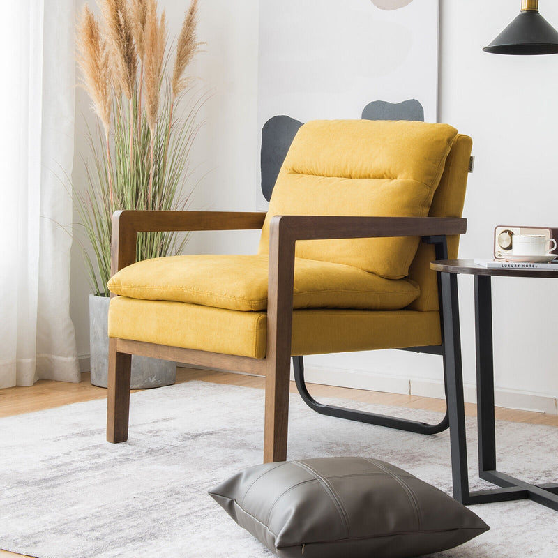 Single Sofa Chair with Extra-Thick Padded Backrest and Seat Cushion-Yellow