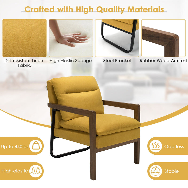 Single Sofa Chair with Extra-Thick Padded Backrest and Seat Cushion-Yellow