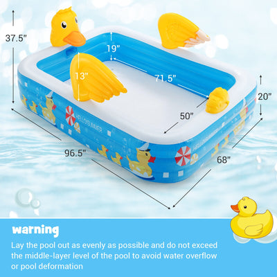 Inflatable Swimming Pool Duck Themed Kiddie Pool with Sprinkler for Age Over 3-Blue