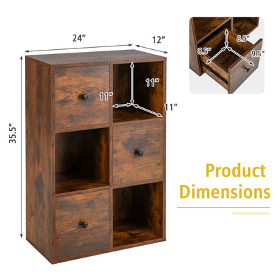 3-Tier Bookshelf with Anti-toppling Device for Living Room-Brown