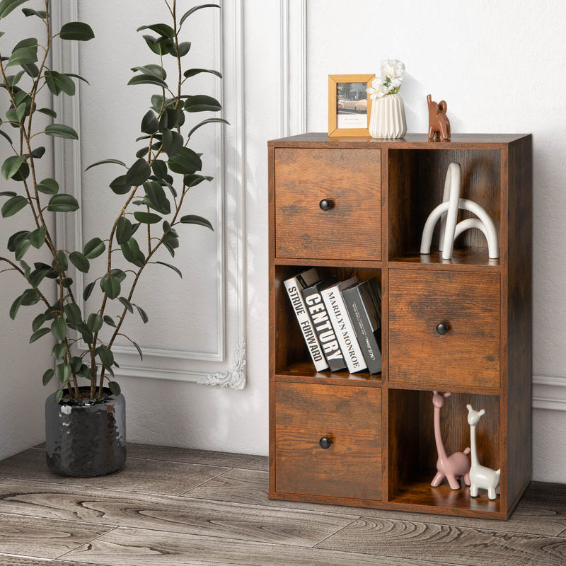 3-Tier Bookshelf with Anti-toppling Device for Living Room-Brown