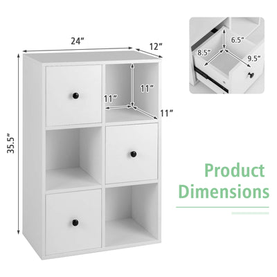 3-Tier Bookshelf with Anti-toppling Device for Living Room-White