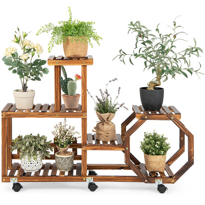 6-Layer Wooden Plant Stand for 8 Pots-Brown