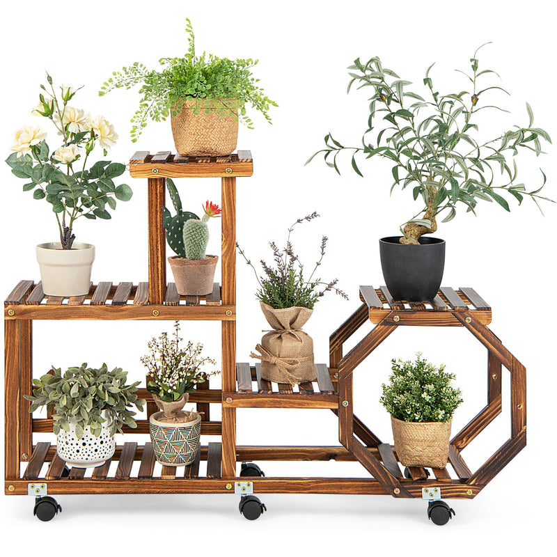 6-Layer Wooden Plant Stand for 8 Pots-Brown